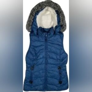 Green Tea Vest Womens Sm Heather blue Puffer Hooded Fleece Lined